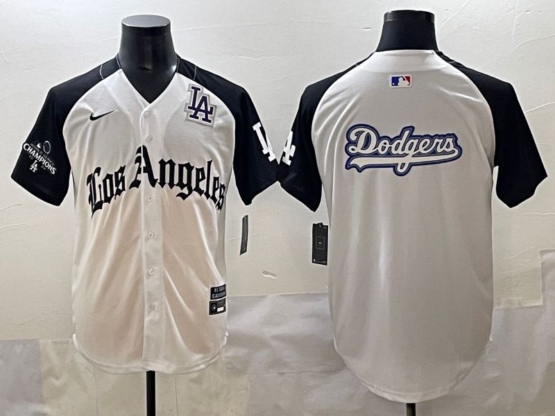 Men 2025 Los Angeles Dodgers Blank White black Five generations Joint Name Nike MLB Jersey style 52619